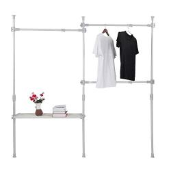 Cocoarm Clothes Drying Rack,Multifunctional 3 Layers Rails Garment Clothes Coat Rack Dryer Hanger with 1 Storage Shelf Adjustable Height 275-310cm