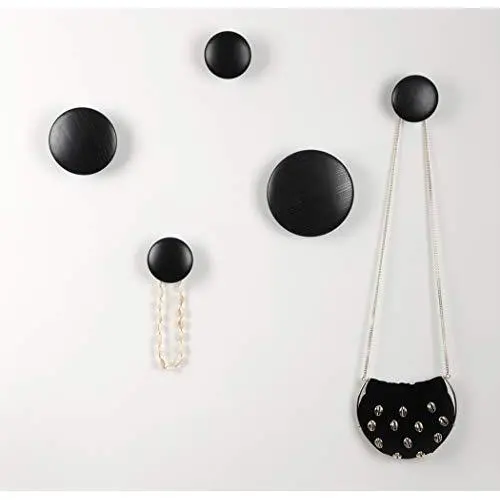 Wall Hooks Coat Hooks 5Pcs Dots Hook Door Hanger Hook For The Wall,Living Room,Bathroom,Home Decor.(Black)