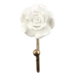 IndianShelf Handmade 1 Piece White Rose Flower Ceramic Artistic Rust Free Wall Hooks/Cloth Coats Hangers/Keys Holders