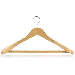 HANGERWORLD 3 Natural Wooden 17.7inch Coat Clothes Garment Non Slip Pants Bar Hangers Broad Shoulder Support