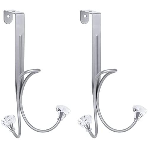 IEOKE Over The Door Hooks, Metal Twin Hook Organizer Rack Door Hangers Cubical Hook for Hanging Bags Backpack Hats Closet Coats Clothing Bathroom Towels (Silver)