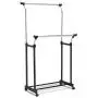 Heize best price Double Bar Adjustable Garment Rack Rolling Clothes Hanger with Shoe Rack Portable (U.S. Stock)