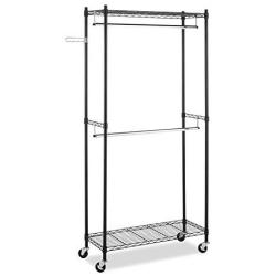 Whitmor Supreme Double Rod Garment Rack Rolling Clothes Organizer - Black with Chrome