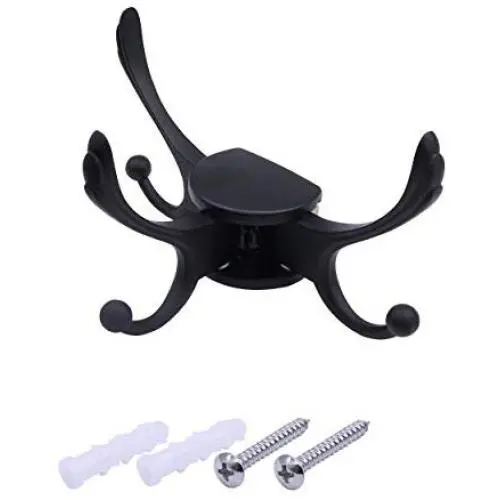 CERRXIAN Flexible Swivel Hook Wall Mounted Hanger Towel Clothes Hat Coat Bag European Style Vintage Multi Triple Hook for Bath Kitchen Garage Bedroom (Black)