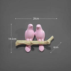 JDSHSO Wall Mounted Home Living Room Decor Hanger Resin Bird Statue Key Holder Coat Clothes Towel Hooks Racks Animal Sculpture (Pink,Two Birds)