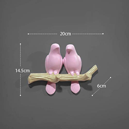 JDSHSO Wall Mounted Home Living Room Decor Hanger Resin Bird Statue Key Holder Coat Clothes Towel Hooks Racks Animal Sculpture (Pink,Two Birds)