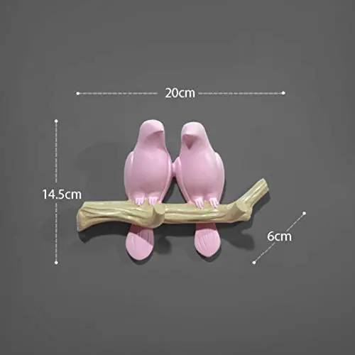 JDSHSO Wall Mounted Home Living Room Decor Hanger Resin Bird Statue Key Holder Coat Clothes Towel Hooks Racks Animal Sculpture (Pink,Two Birds)