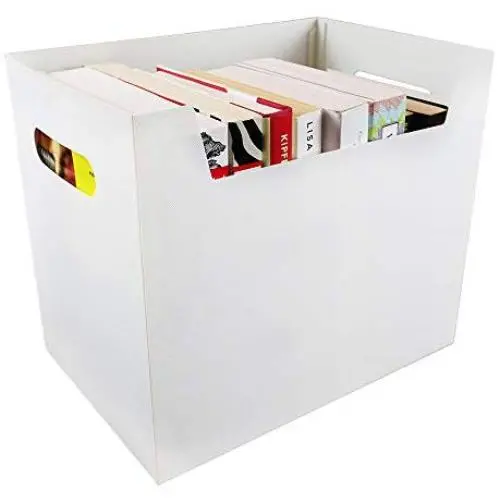 Portable File Folder Organizer, Magazine & Book Storage Boxes with Side Handles, White Portable File Folder Organizer, Magazine & Book Storage Boxes with Side Handles, White