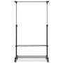 GOFLAME Garment Rack Adjustable for Hanging Clothes, Height Adjustable Clothing Hanging Rack with Wheels, 2-Layer Shoe Rack for Extra Storage, Portable and Heavy Duty for Balcony Bathroom