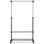GOFLAME Garment Rack Adjustable for Hanging Clothes, Height Adjustable Clothing Hanging Rack with Wheels, 2-Layer Shoe Rack for Extra Storage, Portable and Heavy Duty for Balcony Bathroom