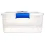 Homz Plastic Storage, Modular Stackable Storage Bins with Blue Latching Handles, 15.5 Quart, Clear, 4-Pack
