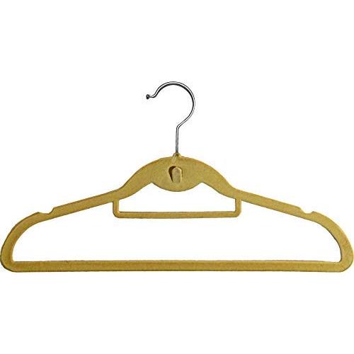 Beige Velvet Cascading Slim-Line Hanger with Notches and Tie Bar, Space Saving Stackable Suit Hangers with Chrome Hook (Set of 100) by The Great American Hanger Company