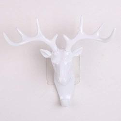 Vintage Deer Head Antlers Wall Hook (Max:10kg) for Hanging Hat Scarf Bag Key Clothes Bathroom Kitchen Towel Holder Hanger Rack Wall Wedding Gift (White)