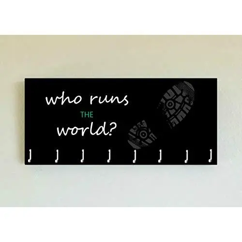 Race Medal Holder/Running Medal Hanger WHO RUNS THE WORLD?- Wood Wall Mounted Medal Organizer. CUSTOMIZATION Available Race Medal Holder/Running Medal Hanger WHO RUNS THE WORLD?- Wood Wall Mounted Medal Organizer. CUSTOMIZATION Available