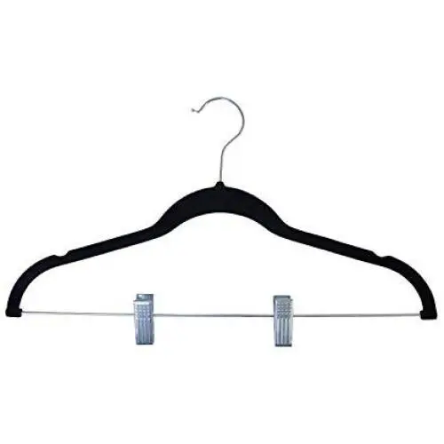 MC Heavy Duty Non-Slip Velvet Clothes Hangers with Metal Clips, 50-Pack, Black