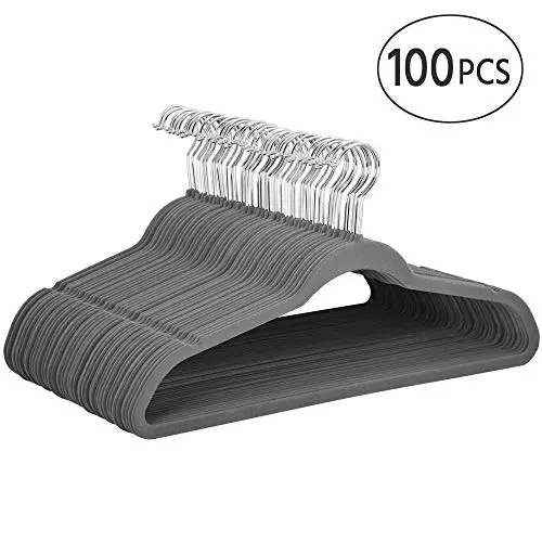 Yaheetech Velvet Hangers Heavy Duty - Non Slip -Space Saving Clothes Hangers, Pack of 100,Gray