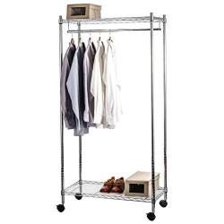 STORAGE MANIAC Heavy Duty Rolling Garment Rack Clothes Hangers with Lockable Wheels, Chrome