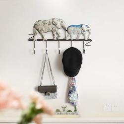 XMZFQ Coat Rack Wall Mounted, Decorative Clothes Belt Hanger and Hat Organizer, Entryway Dog Leash Hooks and Key Holder, Cartoon Elephant Pattern