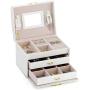 RR ROUND RICH DESIGN Jewelry Boxes - Multifunctional Portable Travel Jewelry Storage Case with 2 Drawers Top Mirror and Metal Lock - White