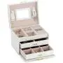 RR ROUND RICH DESIGN Jewelry Boxes - Multifunctional Portable Travel Jewelry Storage Case with 2 Drawers Top Mirror and Metal Lock - White RR ROUND RICH DESIGN Jewelry Boxes - Multifunctional Portable Travel Jewelry Storage Case with 2 Drawers Top Mirror and Metal Lock - White