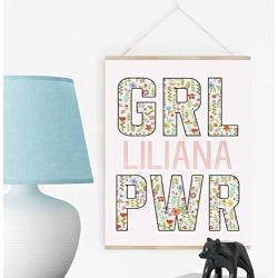 Girl Power Artwork with Personalization, Girls Room Decor with Poster Hanger Available