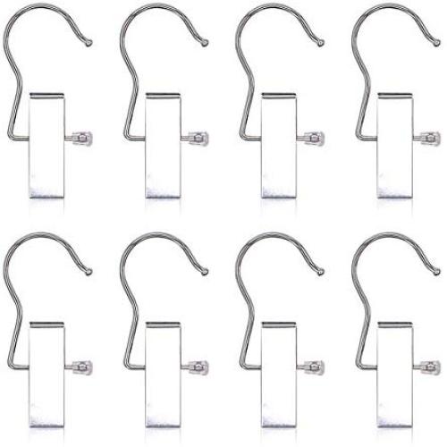 Coideal Heavy-Duty Hanger Clips Hooks, 8 Pack Portable Boot Organizer Pant Towel Holder Stainless Steel Laundry Hook Hanging Clothes Pins for Travel,Closet,Clothing (Silver)