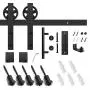 6ft Heavy Duty Sliding Barn Door Hardware Kit, 6ft Single Rail, Black, (Whole Set Includes 1x Pull Handle Set & 1x Floor Guide) Fit 36" Wide DoorPanel(Big Industrial Wheel Hanger)