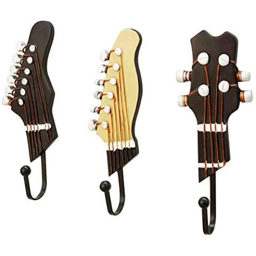 3pcs/set Creative Vintage Resin Guitar Shape Hooks Wall Mounted Door Rack Keys Clothes Hangers