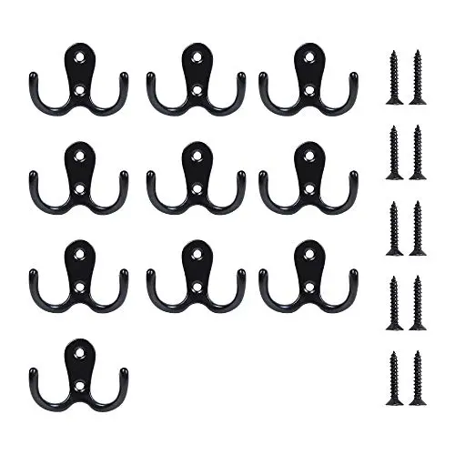 10 Pieces Double Prong Robe Hook Rustic Hooks Retro Cloth Hanger with 20 Pieces Screws, Black Color 10 Pieces Double Prong Robe Hook Rustic Hooks Retro Cloth Hanger with 20 Pieces Screws, Black Color