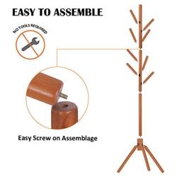 Owoland Coat Rack Stand 8 Hook Adjustable Height Wooden Entryway Hall Tree for Hat, Clothes, Suits, Scarves, Handbags, Umbrella with Free Coat Hanger-(Coffee)