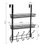 Coat Rack, MILIJIA Over The Door Hanger with Mesh Basket, Detachable Storage Shelf for Towels, Hats, Handbags, Coats (Black-2 Layer)