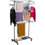 3 Tier Clothes Drying Rack Folding Laundry Dryer Hanger - Portable Rolling Drying Rack Adjustable Laundry Rack with Foldable Wings Shape Indoor/Outdoor Standing Airfoil-style Rack Hanging Rods - Gray