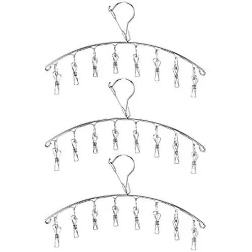 KEREITH 3Pack Sock Dryer Hanger Laundry Drying Rack Indoor Outdoor Drip Hanger with 10 Pegs Drying Towels, Diapers, Baby Clothes,Underwear, Glves,Delicate Bras(3pack Laundry pegs)
