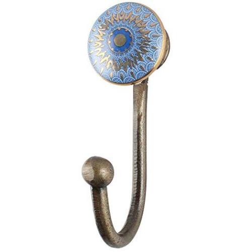 Indianshelf Handmade 1 Artistic Vintage Blue Ceramic Peacock Rail Hooks Holders/Clothes Hooks Over Door