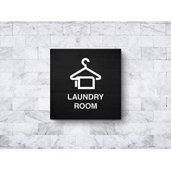 iCandy Products Inc Laundry Room, Cloth Hanger Hotel Business Office Building Sign 12x12 Inches, Dark Wood, Metal