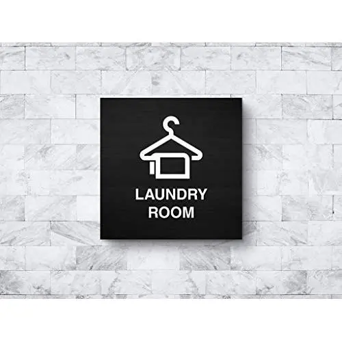 iCandy Products Inc Laundry Room, Cloth Hanger Hotel Business Office Building Sign 12x12 Inches, Dark Wood, Metal