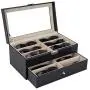 Leather 12 Piece Eyeglasses Storage and Sunglass Glasses Display Drawer Lockable Case Storage Boxes Organizer Black Leather 12 Piece Eyeglasses Storage and Sunglass Glasses Display Drawer Lockable Case Storage Boxes Organizer Black