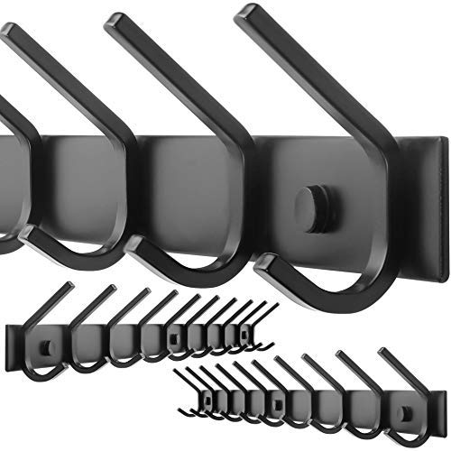 WEBI Coat Rack Wall Mounted,10 Hooks for Hanging Coats,30 Inch Hook Rack Hook Rail Coat Hanger Wall Mount for Backpack,Clothes,Jacket,Black,2 Packs