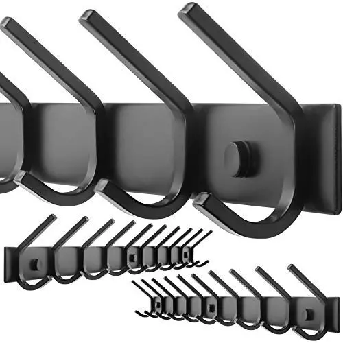 WEBI Coat Rack Wall Mounted,10 Hooks for Hanging Coats,30 Inch Hook Rack Hook Rail Coat Hanger Wall Mount for Backpack,Clothes,Jacket,Black,2 Packs