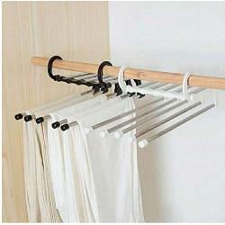 5pcs Random Color Multifunction 5 in 1 Pant Rack Shelves Stainless Steel Clothes Hangers Multi-Functional Wardrobe Magic Hanger