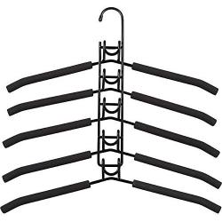 5 Layers Metal Multiple Collapsible Clothes Hangers in One,Magic Closet Space Saving Wonder Hanger for Shirt Coat Sweater Pants,Multi Vertical Stackable Tree Storage Anti-Slip Hanger Organizer(Black)