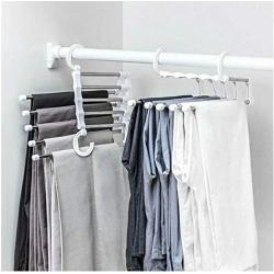 5pcs Random Color 5-in-1 Black White Pants Towel Scarf Adjustable Hangers Portable Multi-Function Stainless Steel Pants Cloths Hanger Organizer