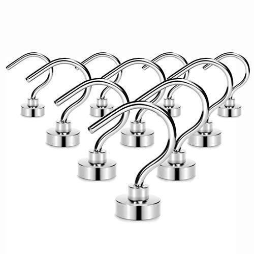 Neosmuk Magnetic Hooks, 22 lb+ Heavy Duty Earth Magnets with Hook for Refrigerator, Extra Strong Cruise Hook for Hanging, Magnetic Hanger for Curtain, Grill (Silver White, Pack of 10) Neosmuk Magnetic Hooks, 22 lb+ Heavy Duty Earth Magnets with Hook for Refrigerator, Extra Strong Cruise Hook for Hanging, Magnetic Hanger for Curtain, Grill (Silver White, Pack of 10)