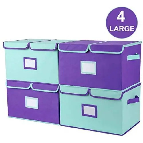 TQVAI Large Folding Lidded Storage Cube Boxes(4 Pack) with Lids/Label Card Holder Non-Woven Stackable Clothes Bin Container Kids Toy Organizer with Dividers, Mint&Purple TQVAI Large Folding Lidded Storage Cube Boxes(4 Pack) with Lids/Label Card Holder Non-Woven Stackable Clothes Bin Container Kids Toy Organizer with Dividers, Mint&Purple