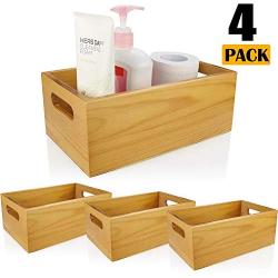 A+Selected Pine Wood Organizer Open Boxes 4 Packs, 6x10 Wooden Storage Container with Handle for Bathroom and Kitchen