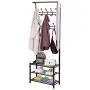 SONGMICS Entryway Coat Rack with Storage Shoe Rack Hallway Organizer 18 Hooks and 3-Tier Shelves Metal Black