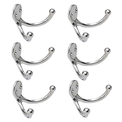 uxcell 6pcs Dual Robe Hooks Zinc Alloy Wall Mounted Coat Towel Double Towel Hooks Clothes Hanger Holder w Screws Silver Tone