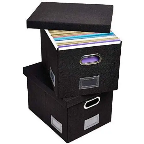 Superjare Updated File Boxes for Hanging Files, Set of 2, Storage Office Boxes with 60 lbs Weight Capacity, Durable MDF Board & Linen Fabric, File Storage Organizer for Letter/Legal - Black Superjare Updated File Boxes for Hanging Files, Set of 2, Storage Office Boxes with 60 lbs Weight Capacity, Durable MDF Board & Linen Fabric, File Storage Organizer for Letter/Legal - Black
