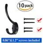 Dual Coat Hook/Hat Hooks Hardware(Upgraded&Thickened),10 Pack Heavy Duty Metal Double Coat Hanger - Wall Mounted (Two Types of Screws Included),Black Wall Hooks for Scarf, Bag, Towel, Key, Cap(10pack)