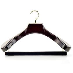 HANGERWORLD 5 Dark Wooden 17inch Heavy Duty Broad Suit Coat Clothes Hangers with Velvet Gilt Pants Bar